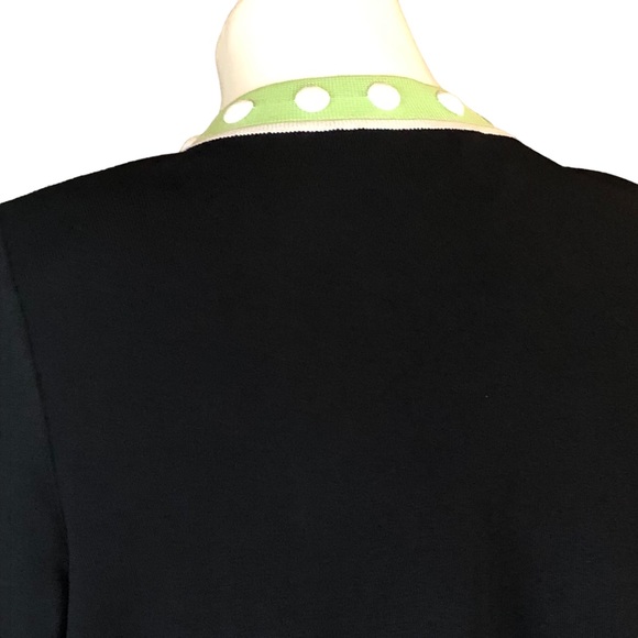Ming Wang Black Knit Cardigan with Lime Green Trim and White Bead Accents - Picture 12 of 16